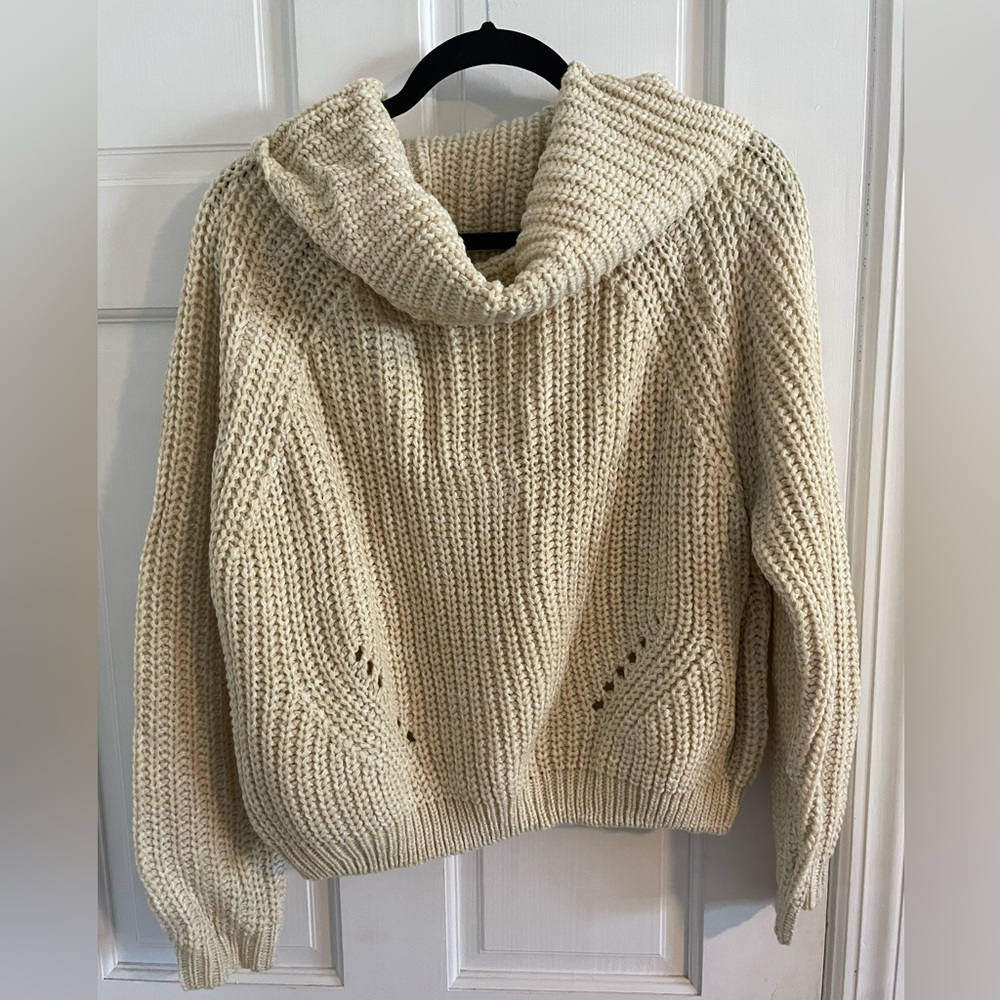 Beige Cowl Neck Cropped Sweater